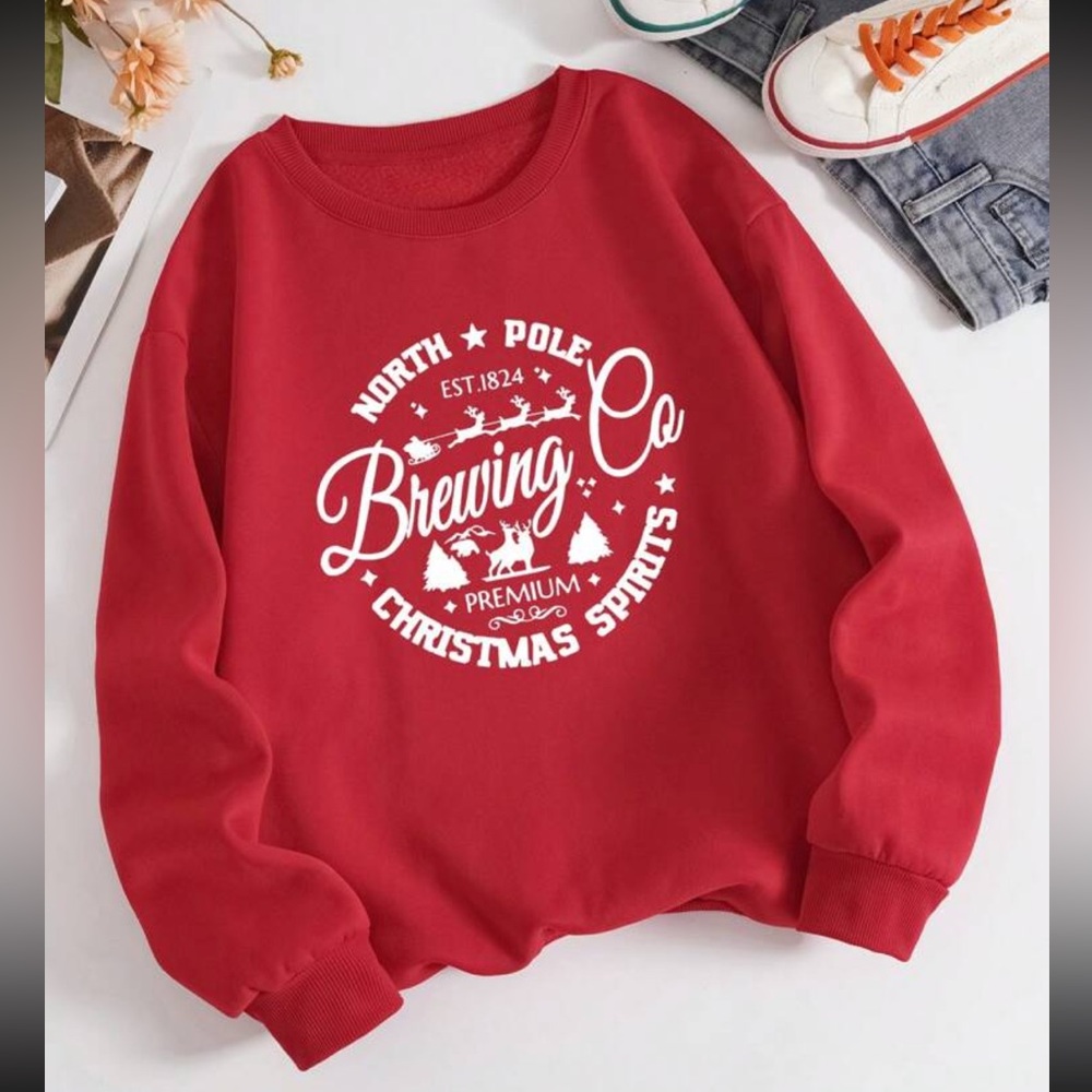 SHEIN Red Crewneck Sweatshirt w Christmas Theme - Size 12 (XL) SOLD OUT on Shein